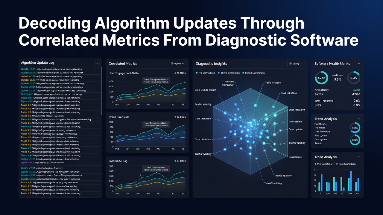 Correlation graphs and metric timelines from diagnostic software showing algorithm update signals